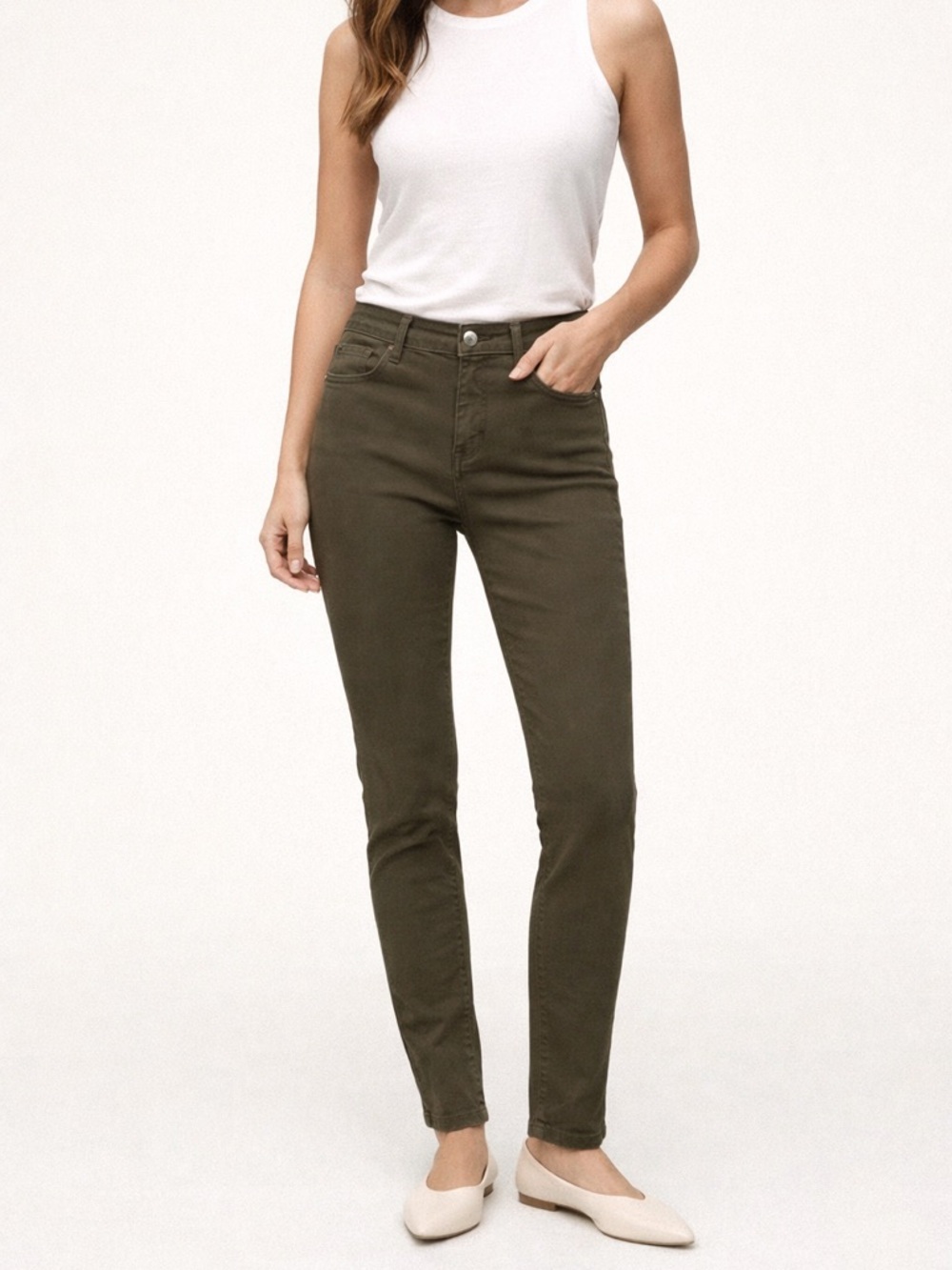 Zara Basic Olive Green Color Jeans